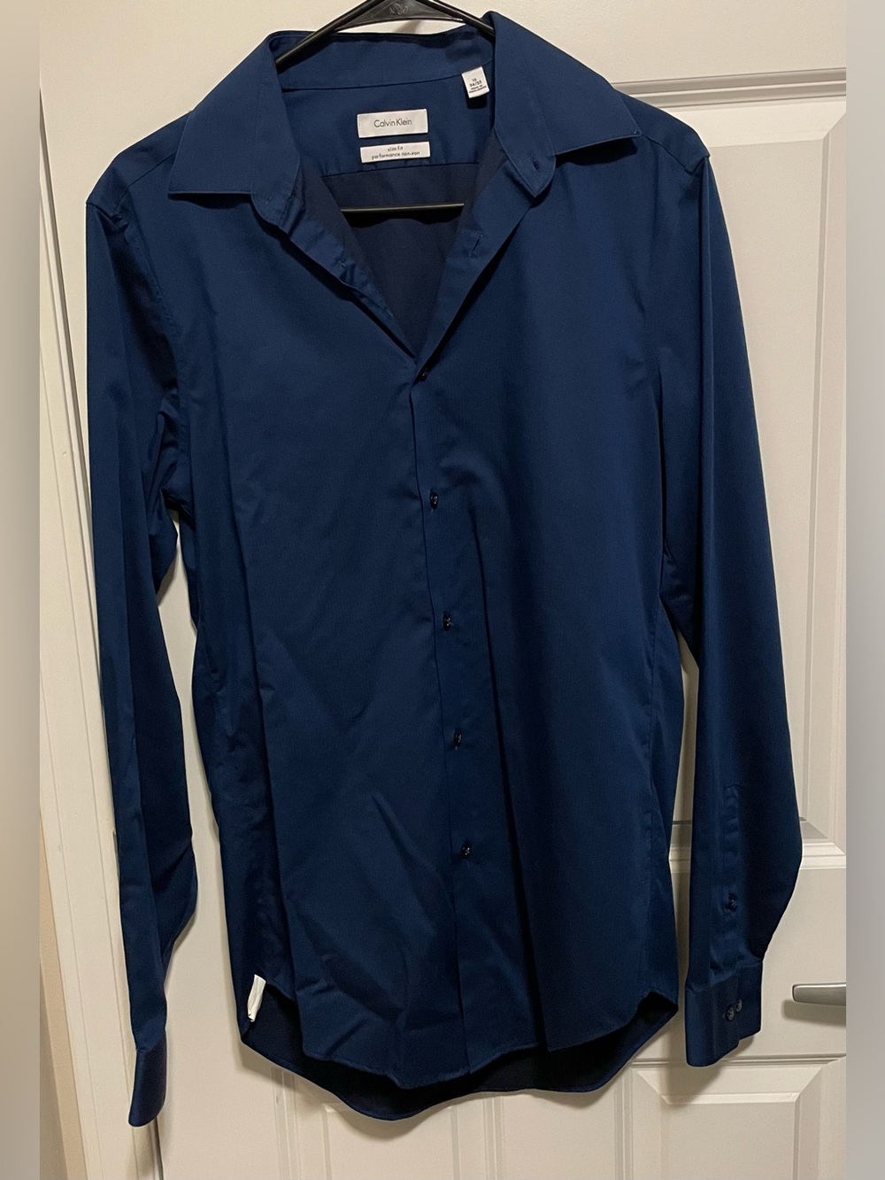 Calvin Klein Navy Blue Herringbone Slim Fit Non-Iron Dress Shirt 15 34/35